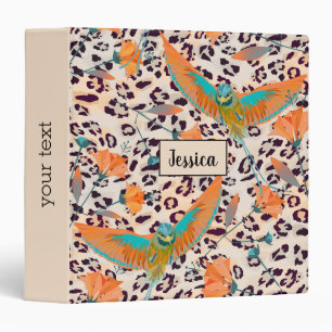 Bird of Paradise, leopard skin, Coral and turquois 3 Ring Binder