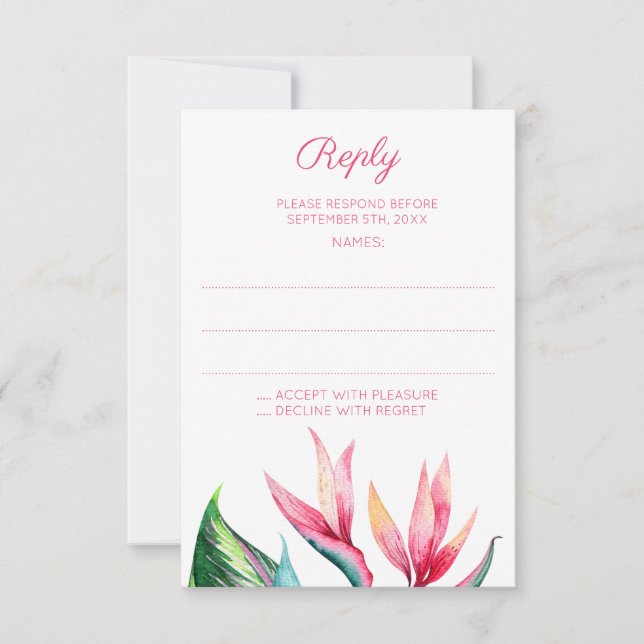Bird of Paradise Monogram Wedding Reply Cards (Front)