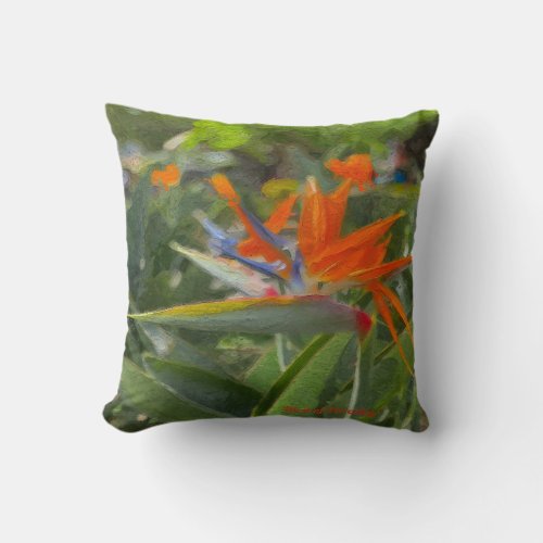 Bird of Paradise Oil Painting   Throw Pillow