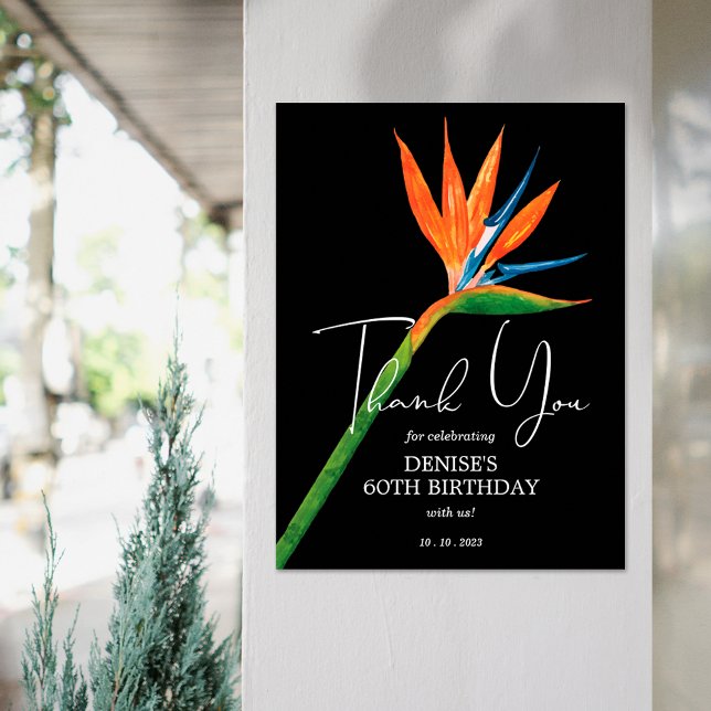 Bird of Paradise on Black Birthday Party Thank You Poster (Creator Uploaded)