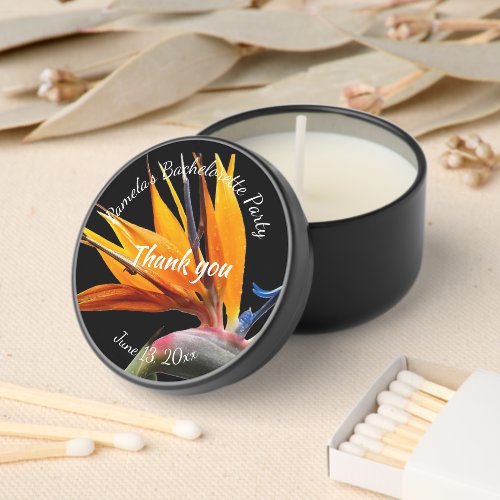Bird of Paradise on Black Thank You Mini Candle Favors