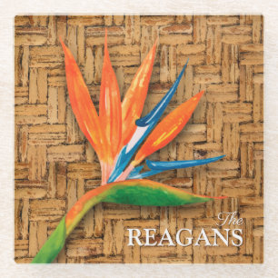 Bird of Paradise on Wicker Custom Glass Coaster