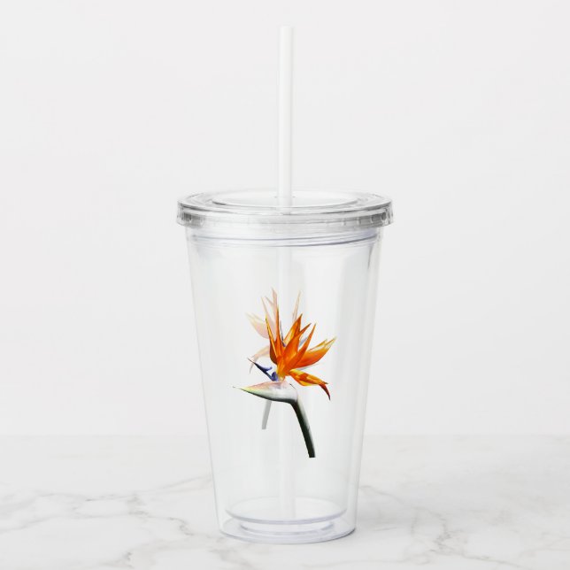 Bird of Paradise Orange Tropical Flower Acrylic Tumbler (Front)