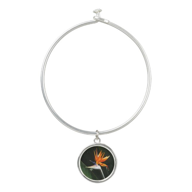 Bird of Paradise Orange Tropical Flower Bangle Bracelet (Front)