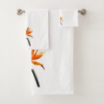 Bird of Paradise Orange Tropical Flower Bath Towel Set