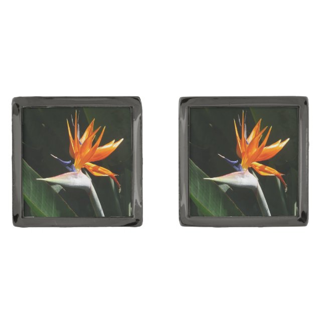 Bird of Paradise Orange Tropical Flower Cufflinks (Front)