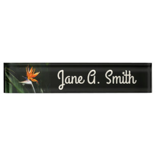 Bird of Paradise Orange Tropical Flower Desk Name Plate