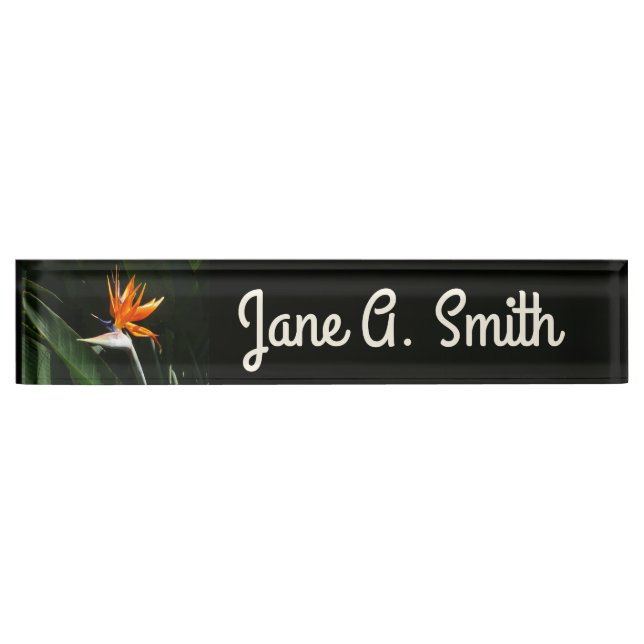 Bird of Paradise Orange Tropical Flower Desk Name Plate (Front)