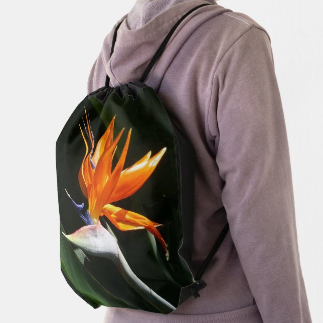 Bird of Paradise Orange Tropical Flower Drawstring Bag (Insitu)