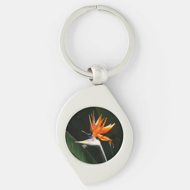 Bird of Paradise Orange Tropical Flower Keychain (Front)