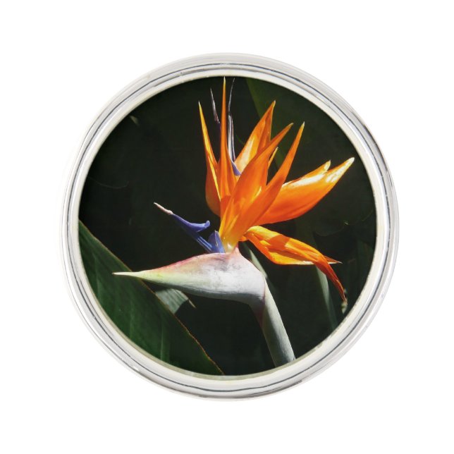 Bird of Paradise Orange Tropical Flower Lapel Pin (Front)