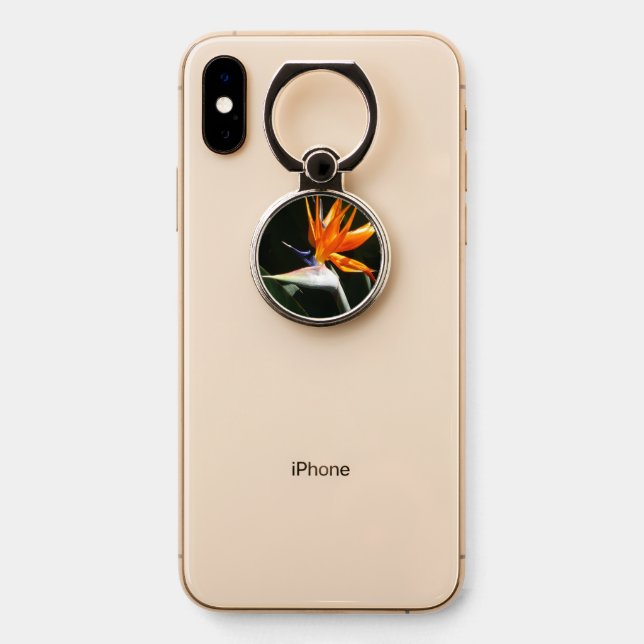 Bird of Paradise Orange Tropical Flower Phone Ring Stand (On Phone)