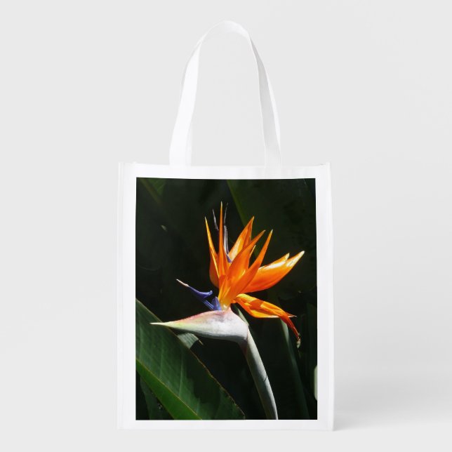 Bird of Paradise Orange Tropical Flower Reusable Grocery Bag (Front)