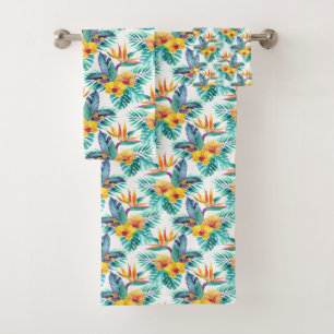 Bird Of Paradise & Orchid Pattern Bath Towel Set