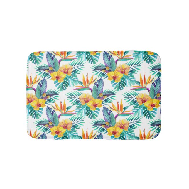 Bird Of Paradise & Orchid Pattern Bathroom Mat (Front)