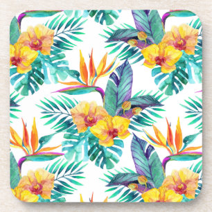 Bird Of Paradise & Orchid Pattern Beverage Coaster