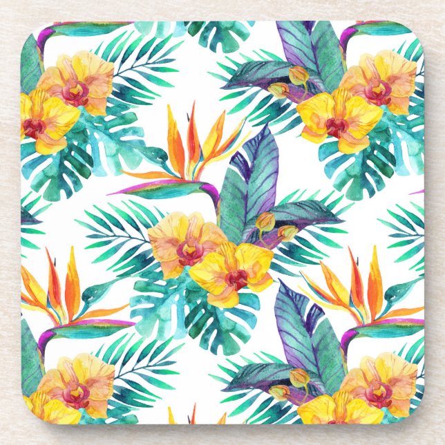 Bird Of Paradise & Orchid Pattern Beverage Coaster (Front)