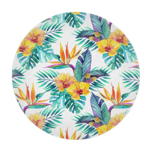 Bird Of Paradise & Orchid Pattern Cutting Board (Front)