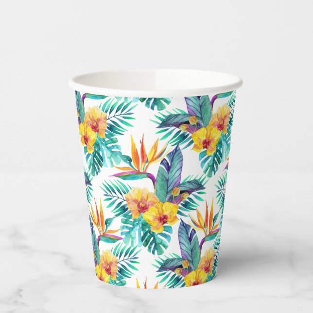 Bird Of Paradise & Orchid Pattern Paper Cups (Left)