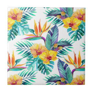 Bird Of Paradise & Orchid Pattern Tile