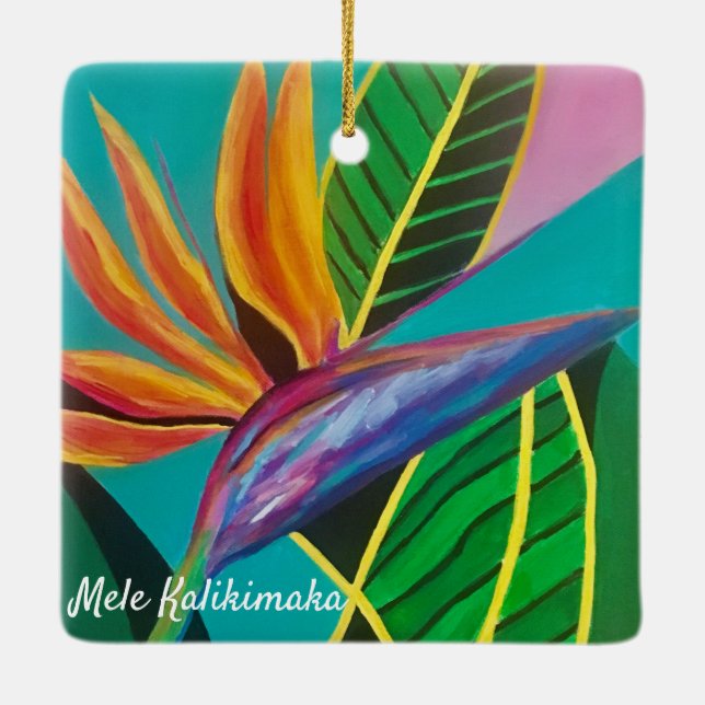 Bird of Paradise painted holiday ornament (Back)