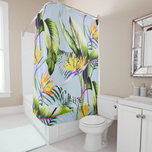 Bird of Paradise Palm Leaves Tropical Accent Shower Curtain