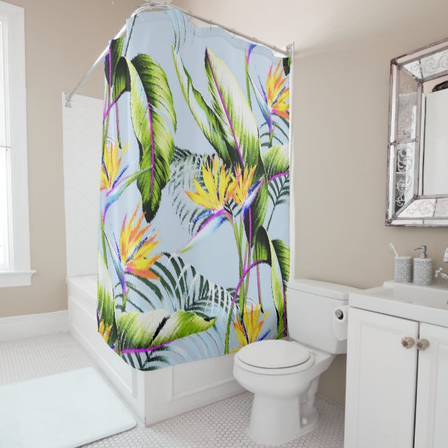 Bird of Paradise Palm Leaves Tropical Accent Shower Curtain (In Situ)
