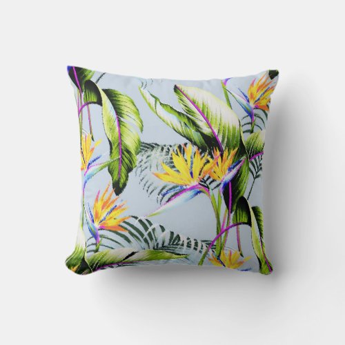 Bird of Paradise Palm Leaves Tropical Accent Throw Pillow