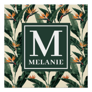Bird of Paradise Pattern Personal Monogram Poster
