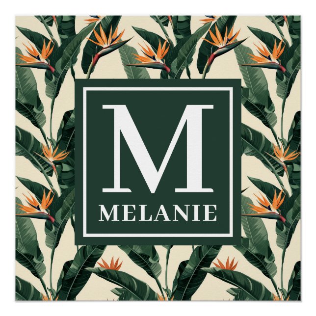 Bird of Paradise Pattern Personal Monogram Poster (Front)