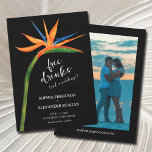 Bird of Paradise Photo Wedding Save The Date<br><div class="desc">Tropical exotic bird of paradise watercolor flower on a black background makes a beautiful wedding save the date card with an exotic flair. Your details on the front and your favorite photo and wedding website on the back. MATCHING items in our store.</div>