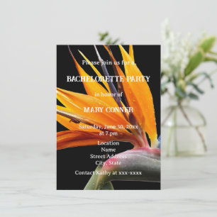 Bird of Paradise Plant on Black Bachelorette Party Invitation