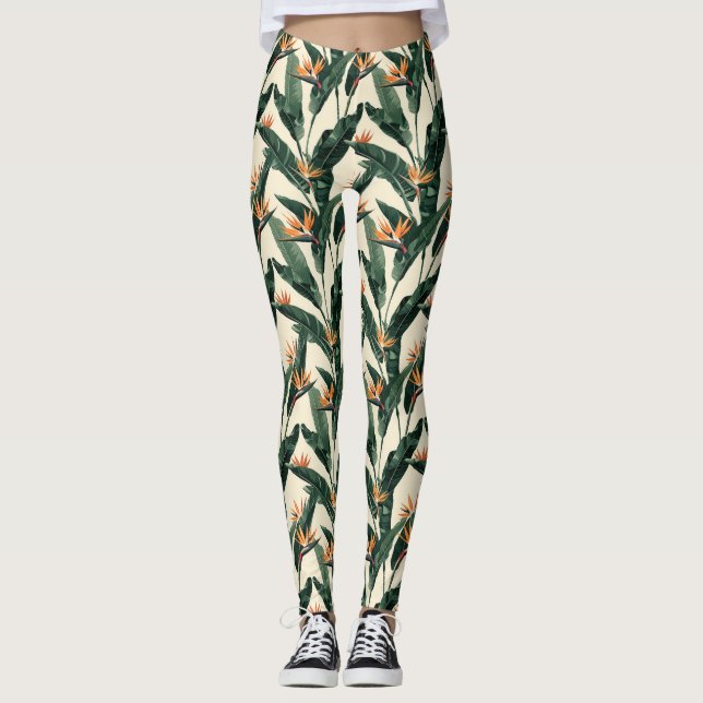 Bird of Paradise Plant Pattern Leggings (Front)