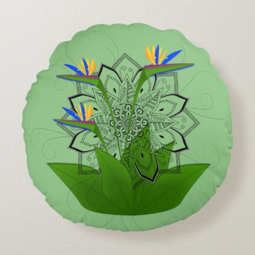 Bird of paradise round pillow