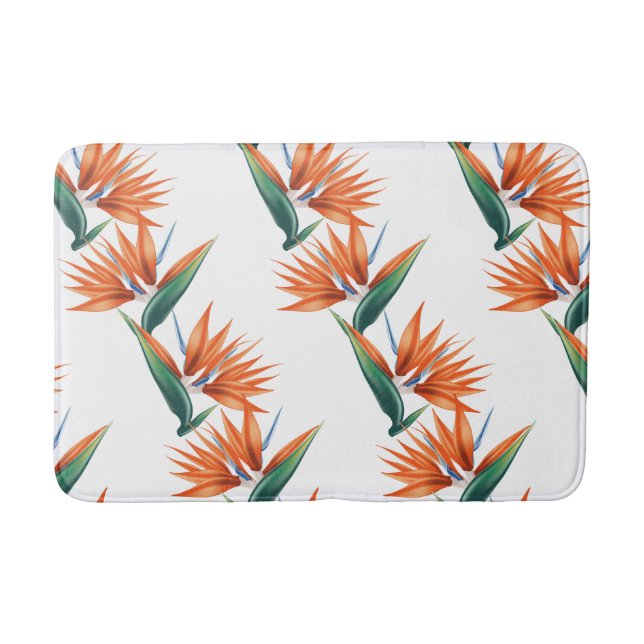 Bird of paradise, strelitzia exotic flower bath mat (Front)