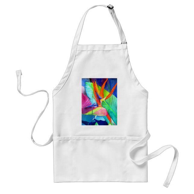 Bird of Paradise Strelitzia flower tropical art Adult Apron (Front)