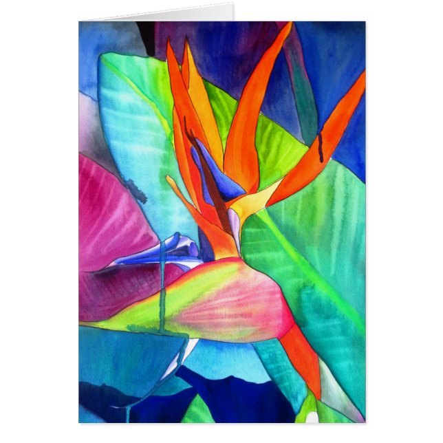 Bird of Paradise Strelitzia flower tropical art Cards (Front)