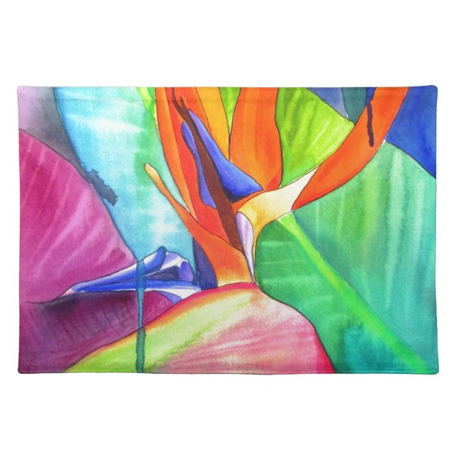 Bird of Paradise Strelitzia flower tropical art Cloth Placemat (Front)