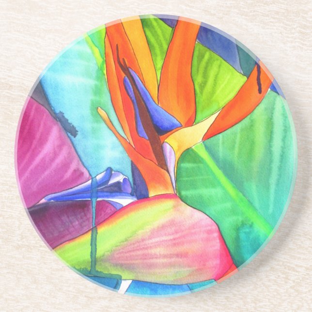 Bird of Paradise Strelitzia flower tropical art Drink Coaster (Front)