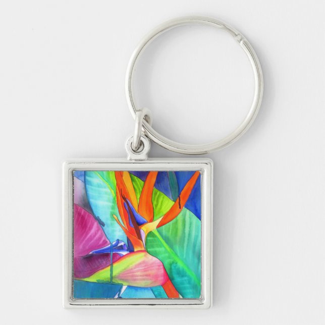 Bird of Paradise Strelitzia flower tropical art Keychain (Front)