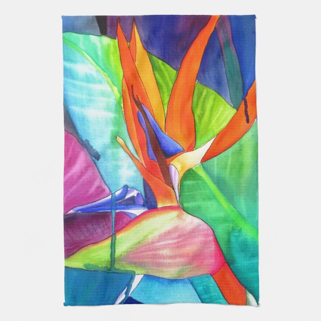 Bird of Paradise Strelitzia flower tropical art Kitchen Towel (Vertical)