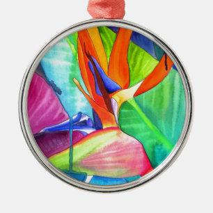 Bird of Paradise Strelitzia flower tropical art Metal Ornament