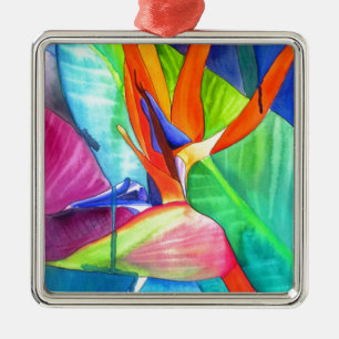 Bird of Paradise Strelitzia flower tropical art Metal Ornament