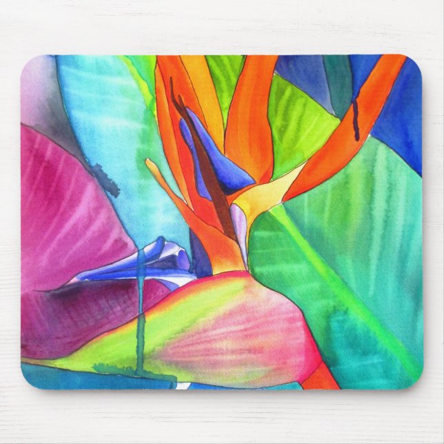 Bird of Paradise Strelitzia flower tropical art Mouse Pad (Front)