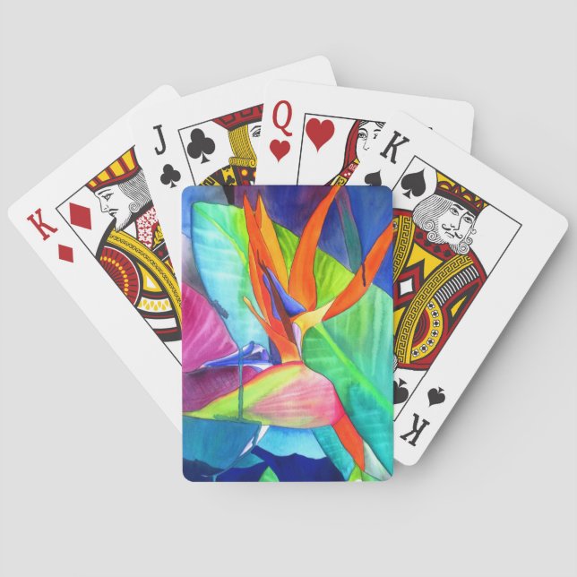 Bird of Paradise Strelitzia flower tropical art Poker Cards (Back)