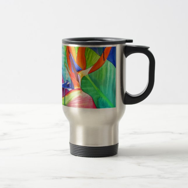 Bird of Paradise Strelitzia flower tropical art Travel Mug (Right)