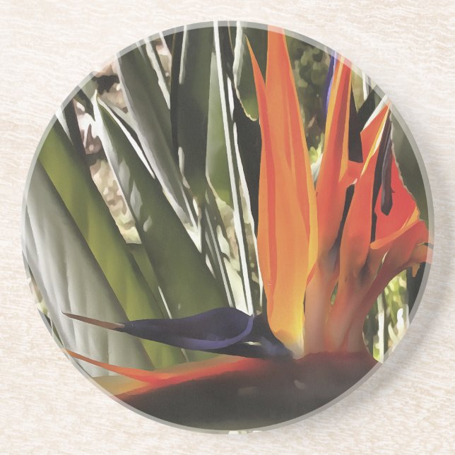 Bird of Paradise Strelitzia Reginae Acrylic Painti Coaster (Front)