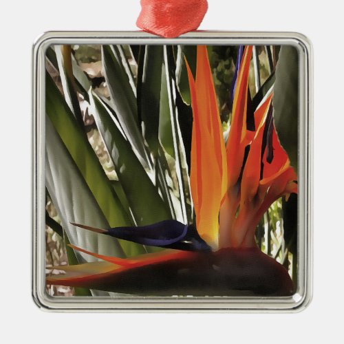 Bird of Paradise Strelitzia Reginae Acrylic Painti Metal Ornament