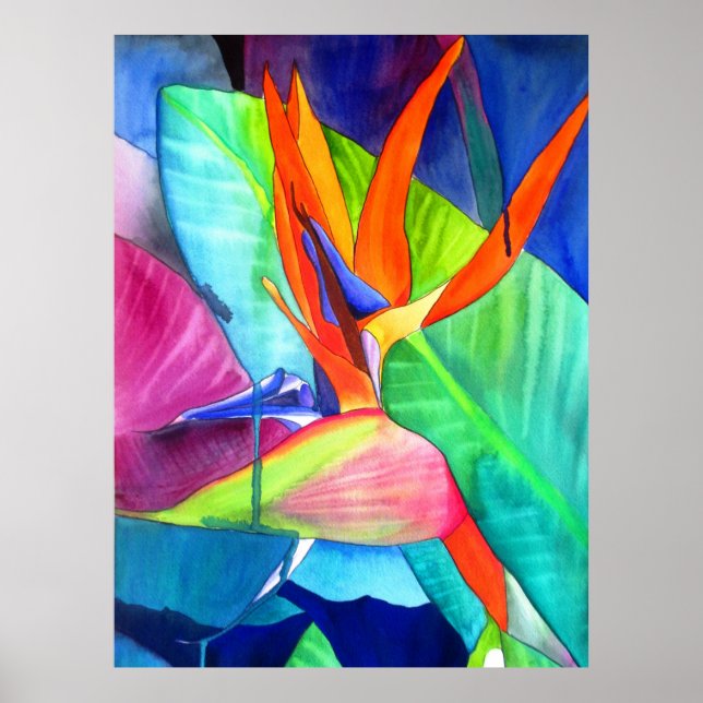 Bird of Paradise Strelitzia watercolour flower art Poster (Front)