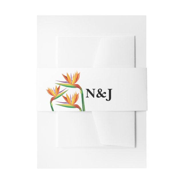 Bird of Paradise Tropical Floral Wedding Invitation Belly Band (Front Example)